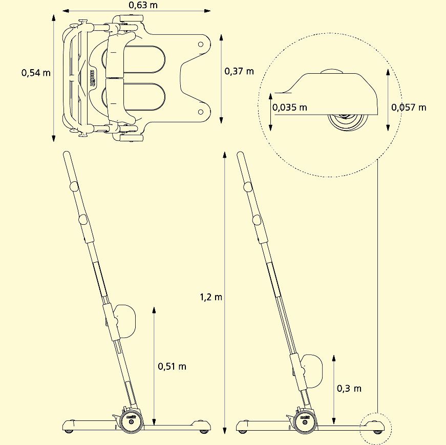 Maße der Aufstehhilfe Molift Raiser Pro